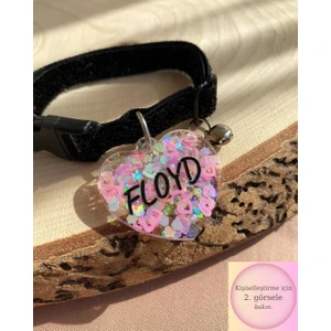 Venüs Takı ve Aksesuar Kalp Şeklinde Zilli Isimli Kedi Küçük Irk Köpek Tasması