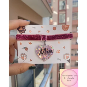 Venüs Takı ve Aksesuar Kalp Şeklinde Zilli Isimli Kedi Küçük Irk Köpek Tasması