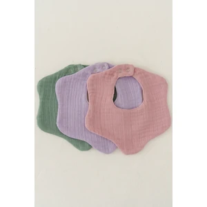 3'lü  Organik Pamuk 4 Katlı Multi Müslin Çiçek Model Bebek Önlük, Salya ve Mama Önlüğü, Yakalık