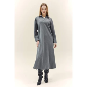 Regular Fit Polo Yaka Uzun Kollu Maxi Elbise G1886AX25WN