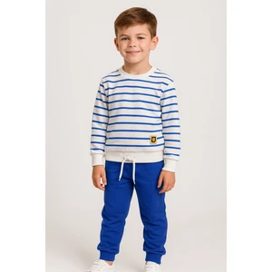 Bisiklet Yaka Çizgi Desenli Saks Renk Erkek Çocuk Eşofman Takım