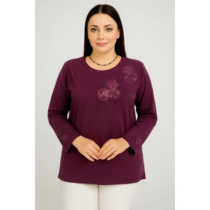 Rahat Kesim Yuvarlak Yaka Kol Işlemeli Anne Kadın Penye Bluz