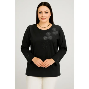 Rahat Kesim Yuvarlak Yaka Kol Işlemeli Anne Kadın Penye Bluz