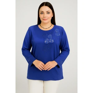 Rahat Kesim Yuvarlak Yaka Kol Işlemeli Anne Kadın Penye Bluz