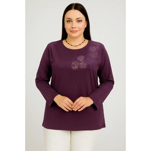 Rahat Kesim Yuvarlak Yaka Kol Işlemeli Anne Kadın Penye Bluz
