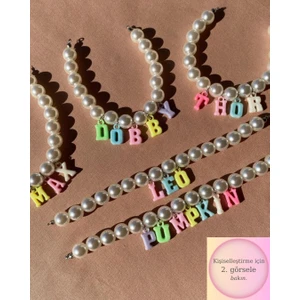 Venüs Takı ve Aksesuar Isimli Inci Boncuklu Yetişkin Kedi/ Küçük-Orta Irk Köpek Tasması Kolyesi