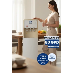 Water Global Arıtmalı Su Sebili 80GPD Ro - Sıcak, Ilık ve Soğuk Su - 3 Musluklu Beyaz Gold