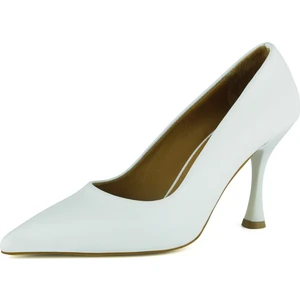 Erkan Saçmacı Suzanna Beyaz Hakiki Dana Derisi Sivri Burun Klasik Ince Topuklu Ayakkabı
