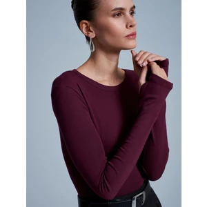 32319 Modal Karışımlı Uzun Kollu Top-Bordo