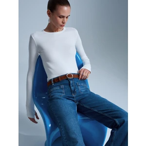 32319 Modal Karışımlı Uzun Kollu Top-Ekru