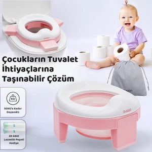 Lazımlık, Portatif Katlanabilir Taşınabilir Seyahat Çocuk Tuvaleti, Klozet Adaptörü, Pembe
