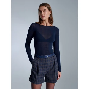 32122 Kayık Yaka Modal Kaşmir Ultra Hafif Bluz-Lacivert