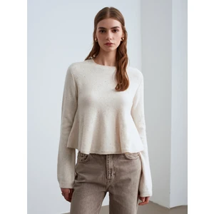 10832 Peplum Parıltılı Triko Kazak-Krem