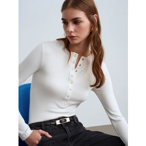 32024 Çıtçıtlı Modal Karışımlı Top-Ekru