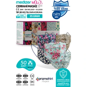 Mouds Serisi 1 Meltblown Kumaş 3 Katlı Ultrasonik Cerrahi Ağız Maskesi 5 Desen - Burun Telli