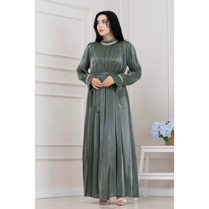 Simli Taşlı Abiye Elbise-Mint Yeşili