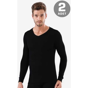 Arma Yıldız Erkek Siyah V Yaka Uzun Kollu Fanila Badi %100 Pamuk Ribana 2'li Paket