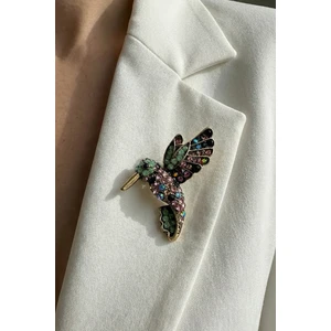 Altın Sarısı Renkli Taş Süslemeli Kuş Broş (3cm)