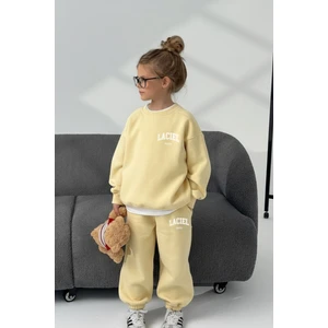 Unisex Çocuk Pamuklu Sarı Oversize Baskılı Eşofman Takımı – Sweatshirt & Jogger
