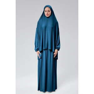 Sonbahar Moda Kadın Iki Parça Namaz Elbisesi  Başörtülü Organik Pamuklu Lastikli Kolu Kaymaz Etek Penye Tesettür
