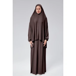 Sonbahar Moda Kadın Iki Parça Namaz Elbisesi  Başörtülü Organik Pamuklu Lastikli Kolu Kaymaz Etek Penye Tesettür