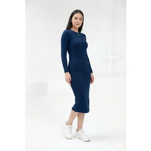 Bisiklet Yaka Kaşkorse Elbise Dokuma Tip Uzun Kol