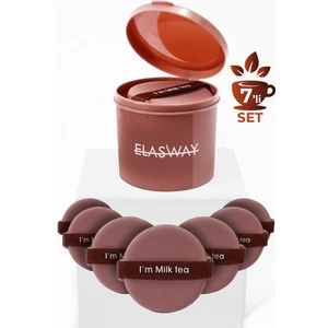 Elasway 7’li Yuvarlak Pudra Pufu Makyaj Süngeri Seti Islak/kuru Parmak Bantlı Kutulu