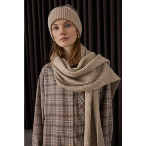 Düz Örgü Atkı Açık Vizon