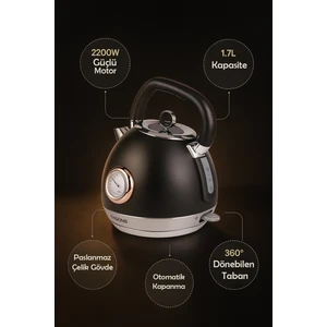 YK-880ST 2200W 360° Döner Taban Kablosuz Kullanım Retro Su Isıtıcı Kettle