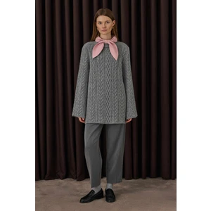 Saç Örgülü Kazak Gri