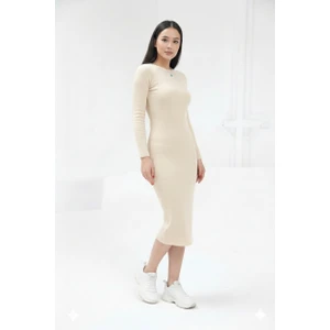 Bisiklet Yaka Kaşkorse Elbise Dokuma Tip Uzun Kol