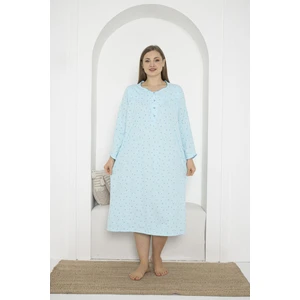 %100 Pamuklu Mevsimlik Kumaş Uzun Kollu Büyük Beden Anne Geceliği 933