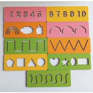 Yılbaşı için hediyelik Eğitici Ahşap Çizim Şablonu 9'lu Set