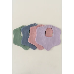 4'lü  Organik Pamuk 8 Katlı Multi Müslin Çiçek Bebek Salya ve Mama Önlük, Fular, Yakalık