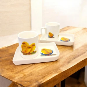 Mimoza Porselen Civciv Desenli Kahve Fincanı 2'li Takım