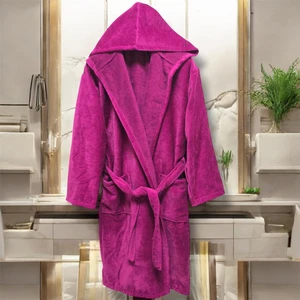 Kadife Kapüşonlu Bornoz  %100 Pamuk