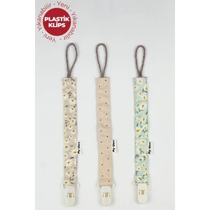 Papatyalar - Vizon Puantiye - Plastik Klipsli Emzik Askısı Seti - 3'lü Emzik Zinciri Seti