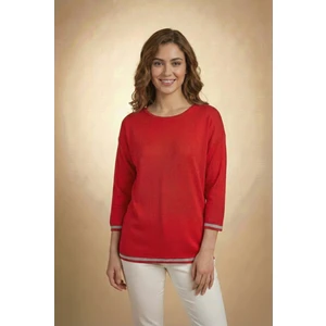 T Guel Kadın Kırmızı Kolu-Etek Ucu Simli Fakir Kol Ince Kazak