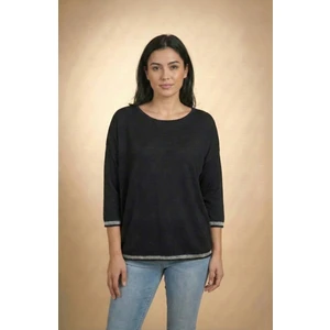 T Guel Kadın Siyah Kolu-Etek Ucu Simli Fakir Kol Ince Kazak