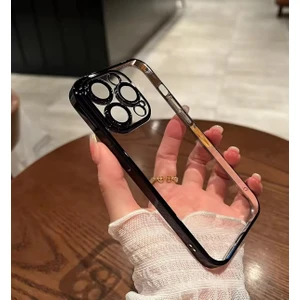 Iphone 12 Pro Max Uyumlu Şeffaf Kenarlar Siyah Lazer Kesim Kılıf