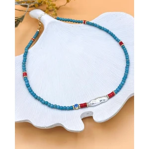 Turkuaz Mayorka Inci Kolye