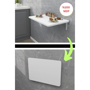 Kydonia Home 60X110 cm 4 Köşesi Oval Beyaz Duvara Monte Kırma Katlanır Mutfak Masası