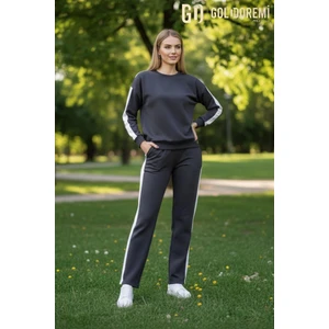 Gd Goldoremi 040 Modal Kadın Şerit Detaylı Kolları Manşetli Bol Kesim Eşofman Takım