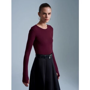 32319 Uzun Kollu Bluz Bordo