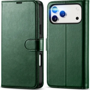 M.TK Moveteck iPhone 17 Pro Kılıf 360 Tam Kaplar Deri Dokulu Kapaklı Cüzdan Standlı Kartvizitli Kopçalı