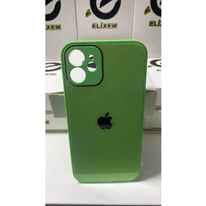 İphone 12 Uyumlu Fıstık Yeşili Arkası Cam Logolu Kılıf