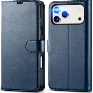 M.TK Moveteck iPhone 17 Pro Max Kılıf 360 Tam Kaplar Deri Dokulu Kapaklı Cüzdan Standlı Kartvizitli Kopçalı Kapak Kartlıklı