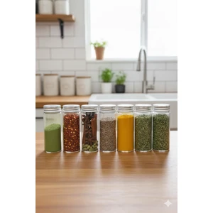 6 Adet 40ML Geniş Ağız Masaüstü Mini Baharatlık Kavanoz Ginger Shot Cam Şişe Metal Kapaklı 6X40ML