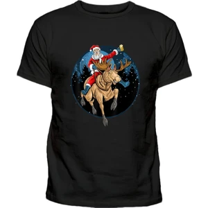 Efendioğlu Design Geyiğin Üstünde Noel Baba Yuvarlak Baskılı Yeni Yıl T-Shirt