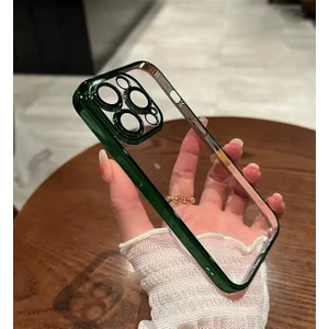 Iphone 12 Pro Max Uyumlu Şeffaf Kenarlar Yeşil Lazer Kesim Kılıf